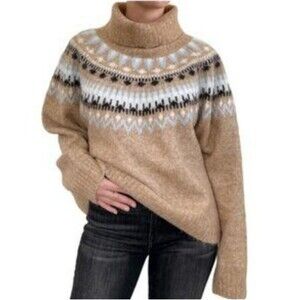 H&M Alpaca Blend Turtle Neck Tan Fair Isles Sweater. Size L